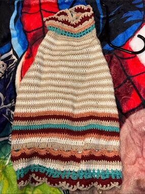 Charlotte Russe small Crochet Halter crop top, Teal & Orange daydreamer